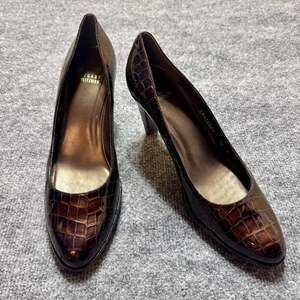 Stuart Weitzman Brown Crocodile Embossed Patent Leather Pumps Luxury Office
